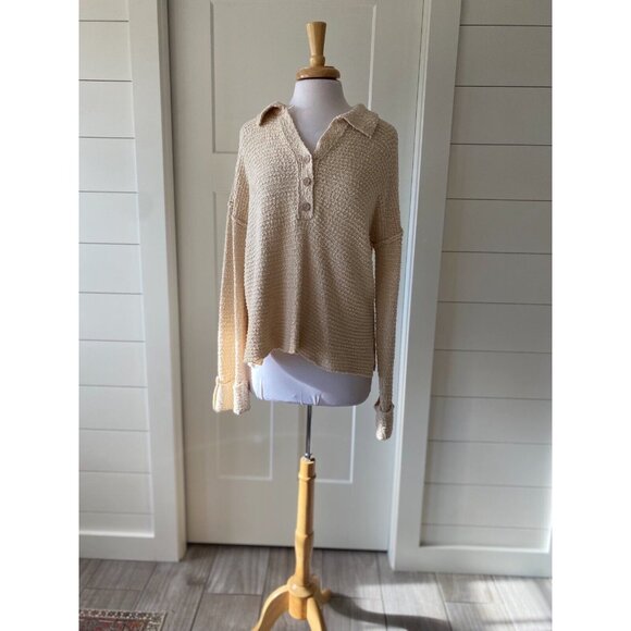 BKE Collared Cream Sweater Top Small - Picture 4 of 6